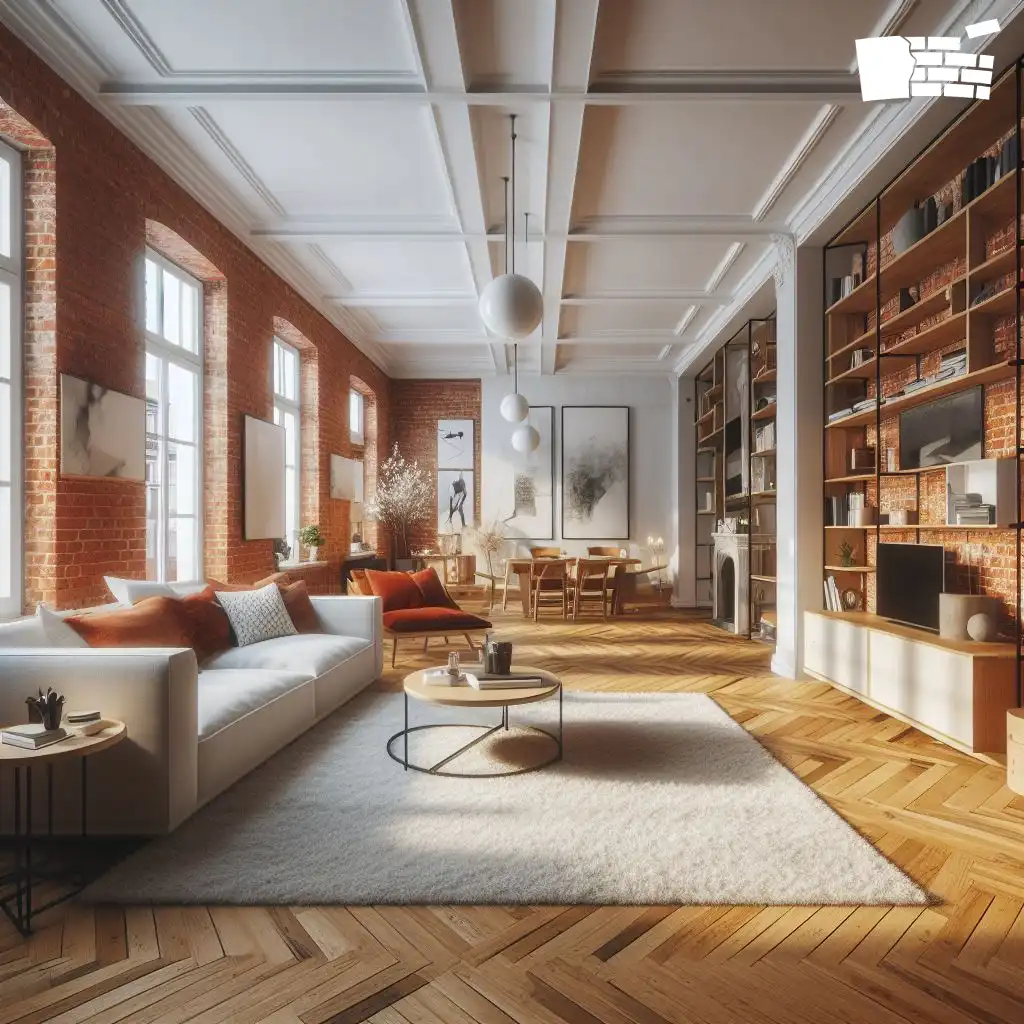 آجر قرمز در اتاق نشیمن